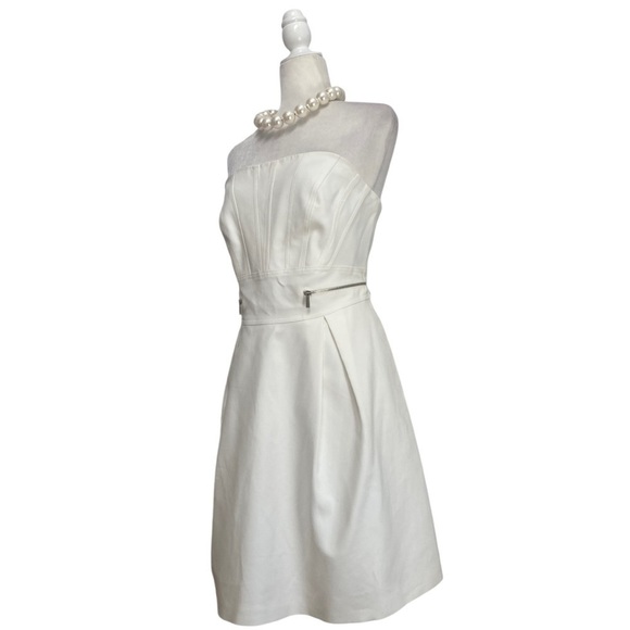 Karen Millen Strapless Tailored Cotton Dress in Ivory Off White NWT with Straps - Picture 8 of 12